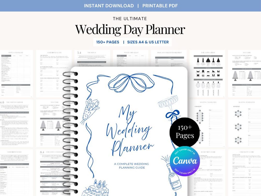 Printable Illustrated Wedding Planner, Printable Wedding Day Planner