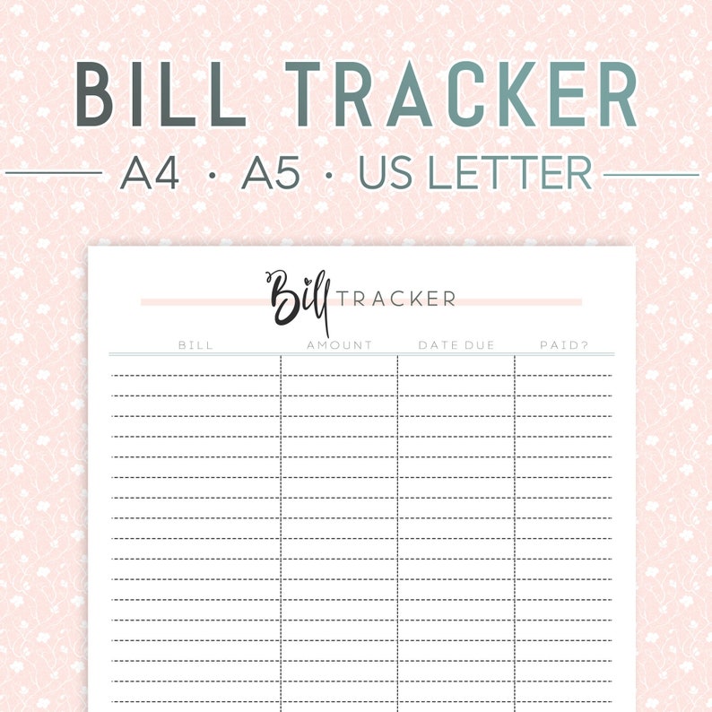 Bill Tracker Finance Printable Financial Planner Inserts ...