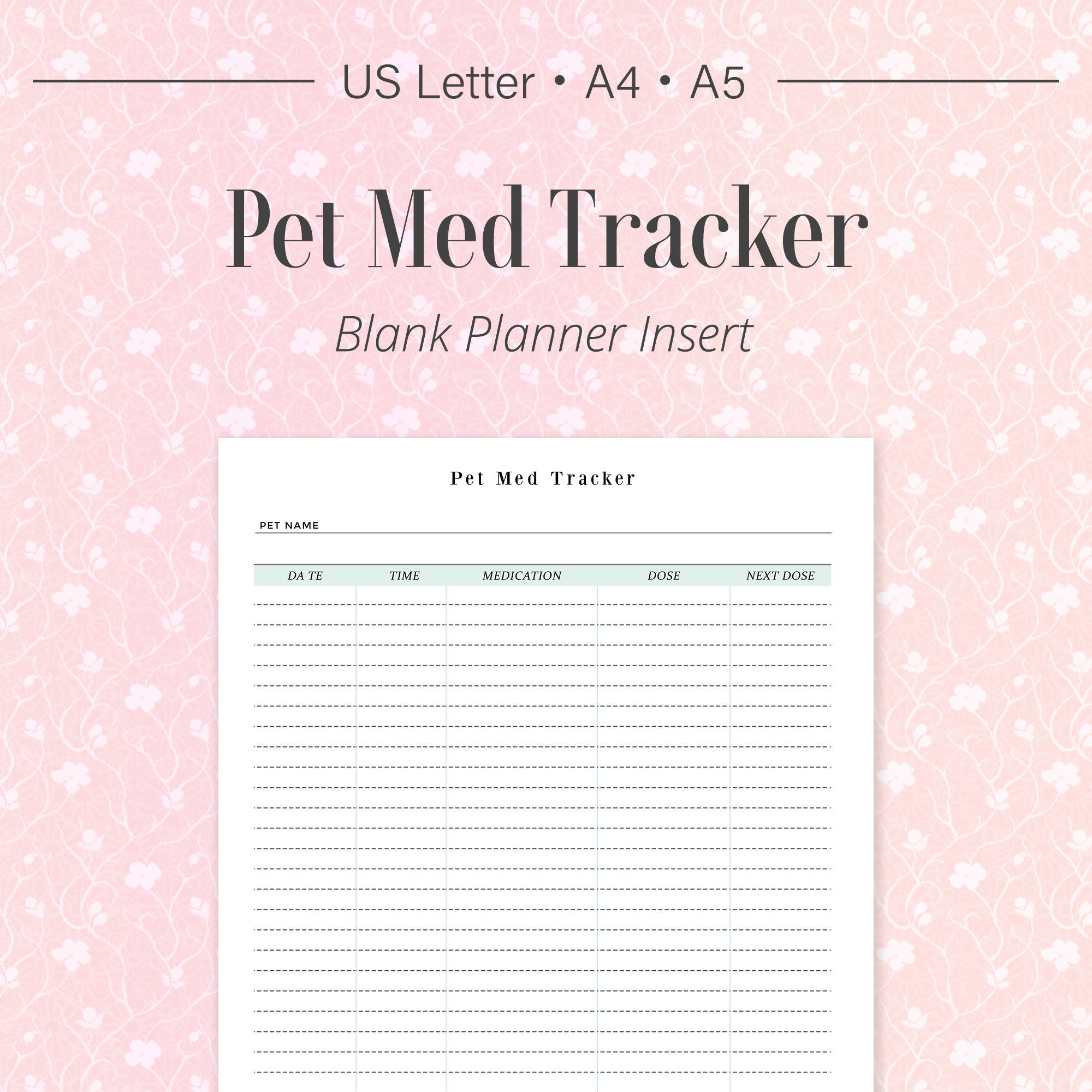 Pet Medication Tracker Printable Medication Log Planner Etsy