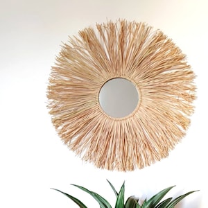 Raffia Round Mirror, Raffia Wall Hanging, Boho Decor, Raffia Woven Wall Decor, Bohemian Wall Hanging