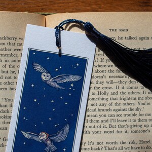 Owls at Midnight Watercolour Bookmark Blue