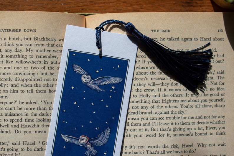 Owls at Midnight Watercolour Bookmark Blue