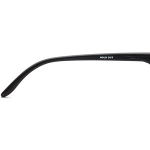 May include: Black eyeglasses arm with the text "HOLD OUT" in white. The arm curves gently, with a rounded tip. The background is plain white.