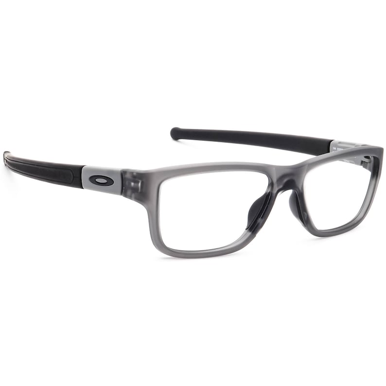May include: Grey semi-rimless spectacles with black arms and a clear lens.