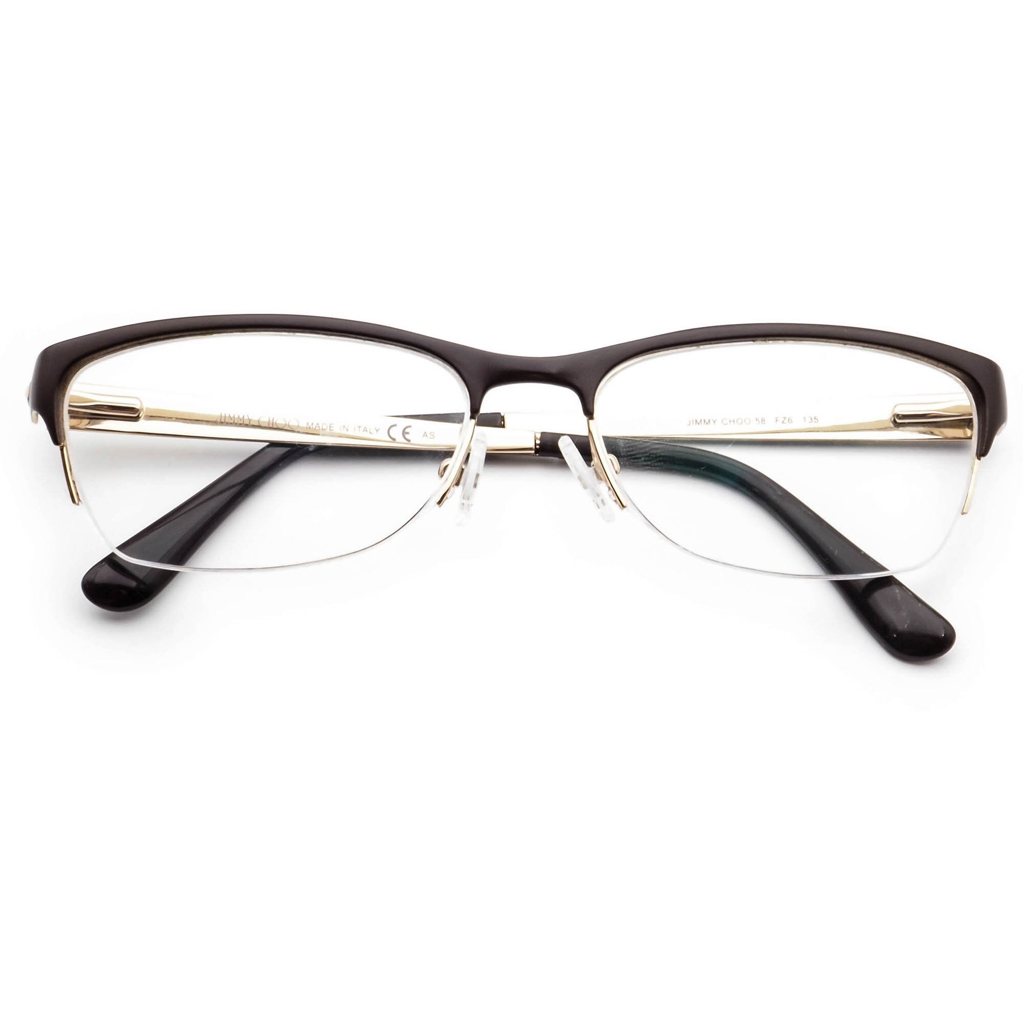 Jimmy Choo Eyeglasses 58 FZ6 Matte Dark Brown on Gold Half 