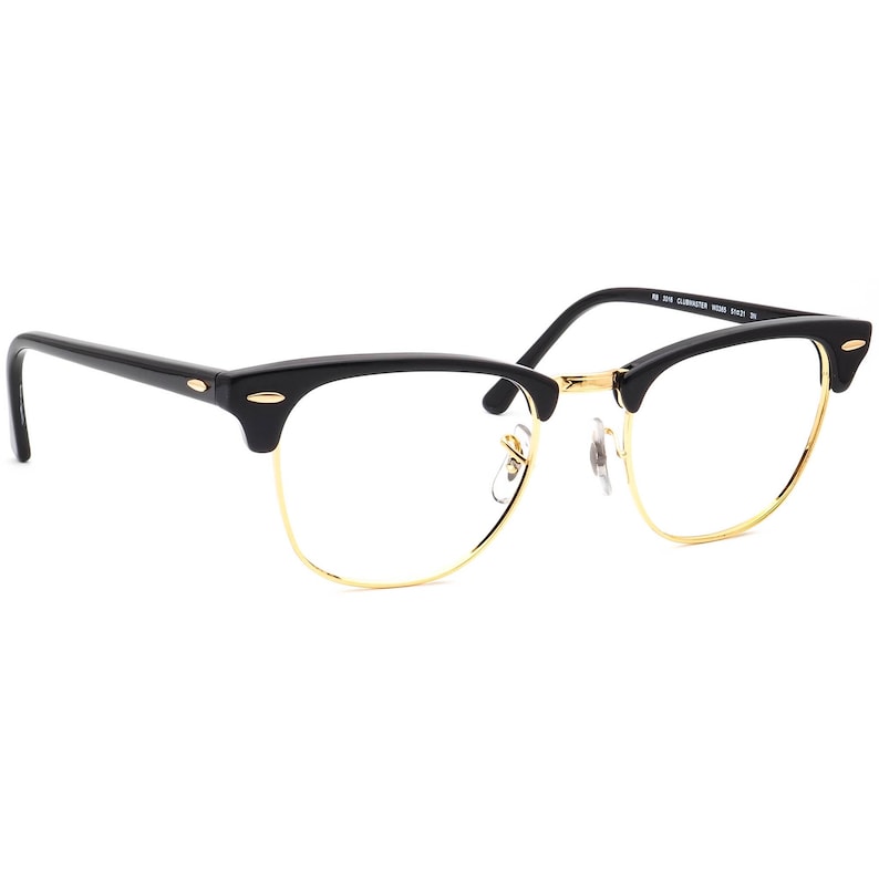 Ray-Ban Sunglasses Frame Only RB 3016 Clubmaster W0365 Polished Black & Gold Square Italy 51 mm image 1