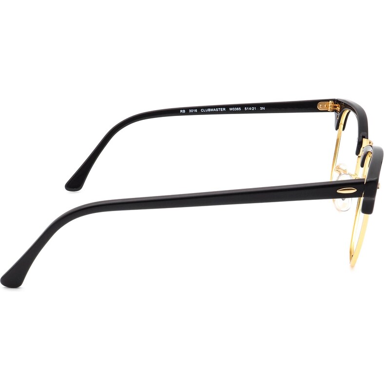 Ray-Ban Sunglasses Frame Only RB 3016 Clubmaster W0365 Polished Black & Gold Square Italy 51 mm image 4