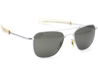 American Optical Sunglasses Polished Silver Pilot Metal 52 mm