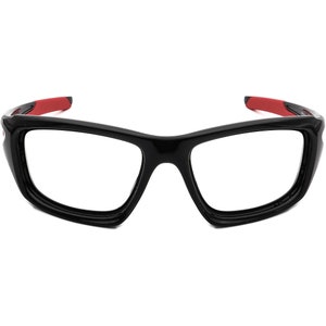 May include: Black and red sports glasses with a wraparound design.