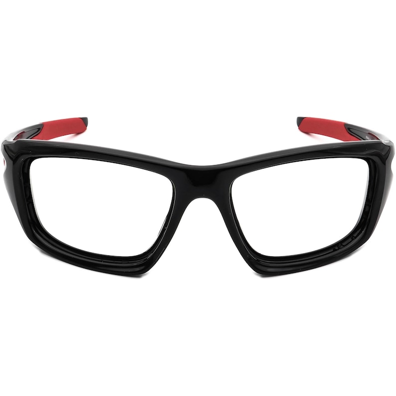 May include: Black and red sports glasses with a wraparound design.