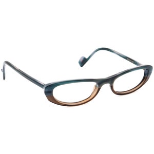 Puede incluir: Gafas de pasta de ojo de gato de color azul verdoso y marrón con un marco fino.