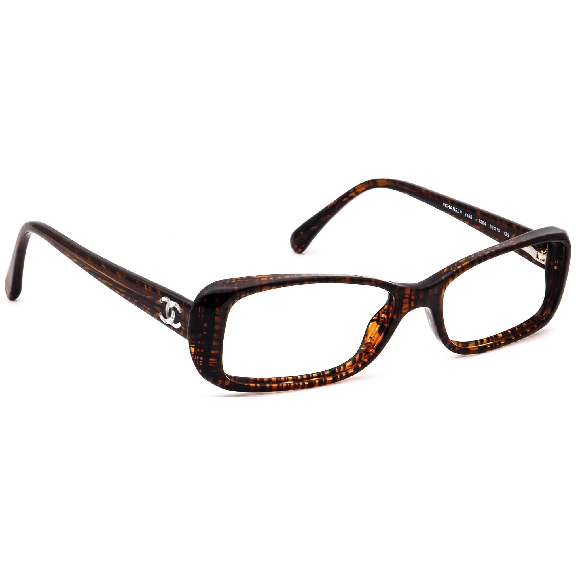 Chanel Eyeglasses 3188 C.1204 Brown Tweed Rectangular Frame Chanel Eyeglasses 3188 C.1204 Brown Tweed Rectangular Frame