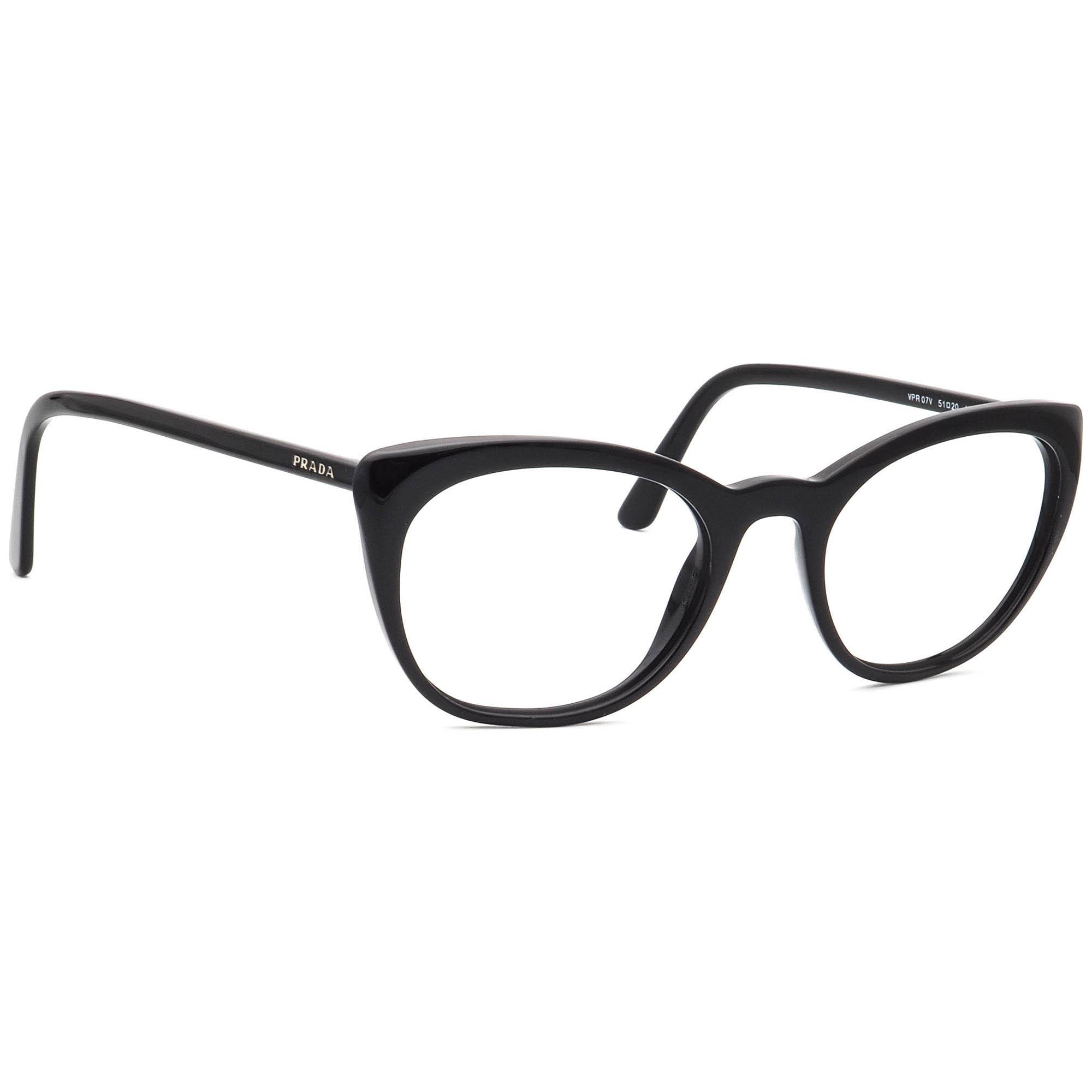 Prada Women's Eyeglasses VPR 07V 1AB-1O1 Polished Black Cat Eye