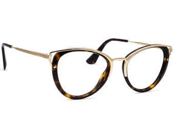 Prada Women's Eyeglasses VPR 53U 2AU-1O1 Polished Gold/Havana Cat Eye Frame Italy 50[]19 145