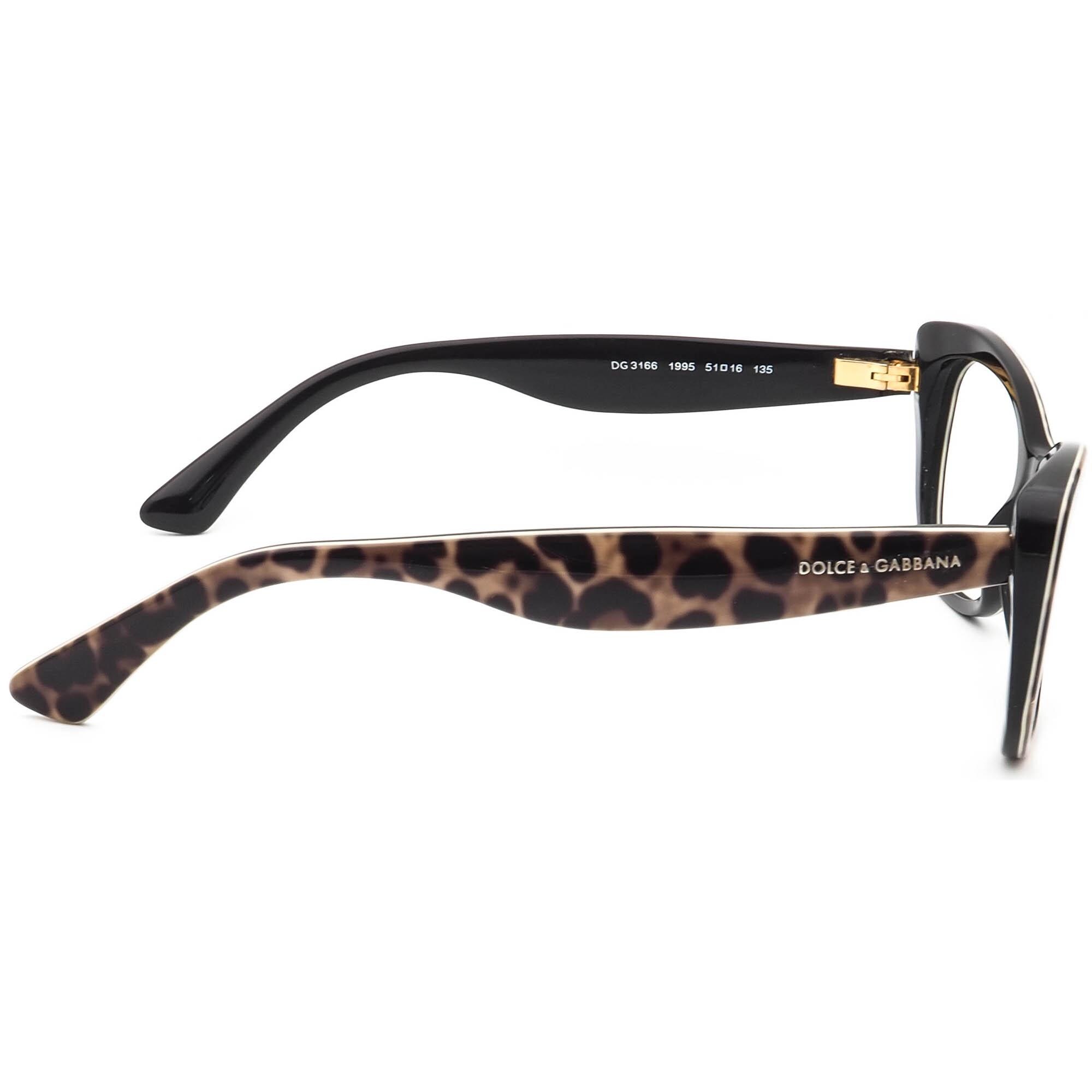 #706-New Dolce & Gabbana black Frames Cat eye made in Italy. #DG 3166 51/16/135 Dolce & Gabbana Black Brown Leopard Cat Eye Glasses DG 3136  main image 3