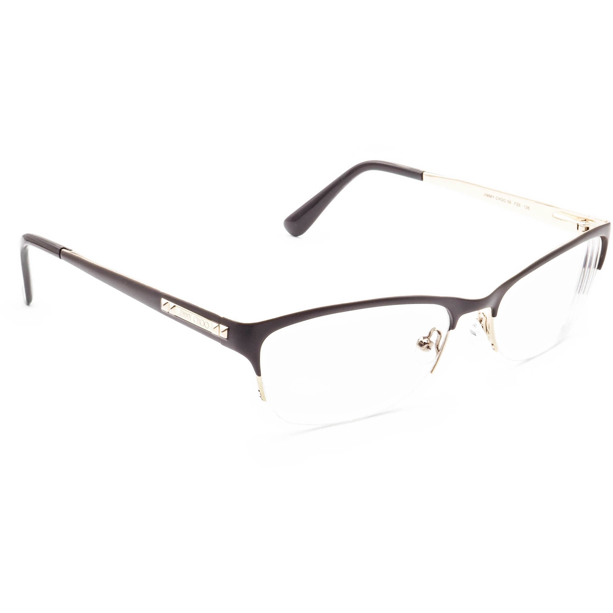 Jimmy Choo 58 FZ6 Eyeglasses Brown Gold Frames Only Metal Half Rim 54-16-135 Jimmy Choo Eyeglasses 58 FZ6 Matte Dark Brown on Gold Half  main image 2