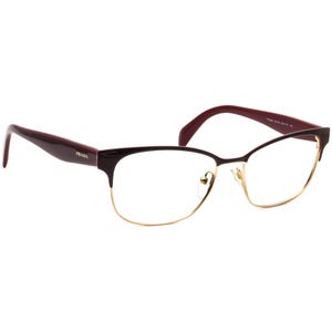 Prada Women&#39;s Eyeglasses VPR 65R UAN-1O1 Dark Maroon/Gold Square Frame Italy 53[]16 140