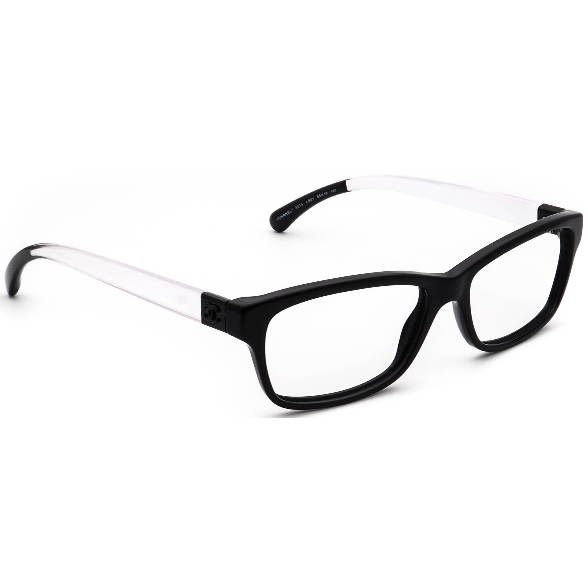 Chanel Eyeglasses 3274 C.501 Black & Crystal Clear Rectangular Italy 55[]16  140