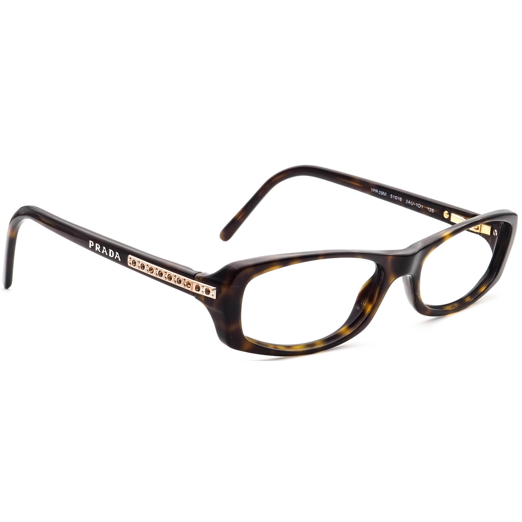 Prada Eyeglasses VPR 09M 2AU-1O1 Tortoise Rectangular Frame Italy 51[]16 135