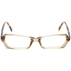 Op de afbeelding: Een bril met schildpadpatroon en een rechthoekig montuur met heldere glazen.