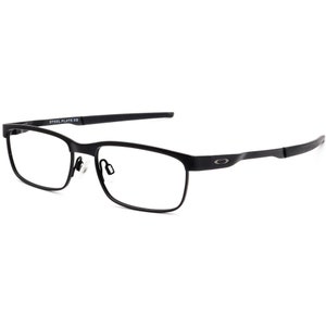 K&ouml;nnte beinhalten: Schwarze Metallgestellbrille mit klaren Gl&auml;sern. Der Rahmen hat eine subtile Kr&uuml;mmung und die B&uuml;gel sind mit "STEEL PLATE XS" gekennzeichnet.
