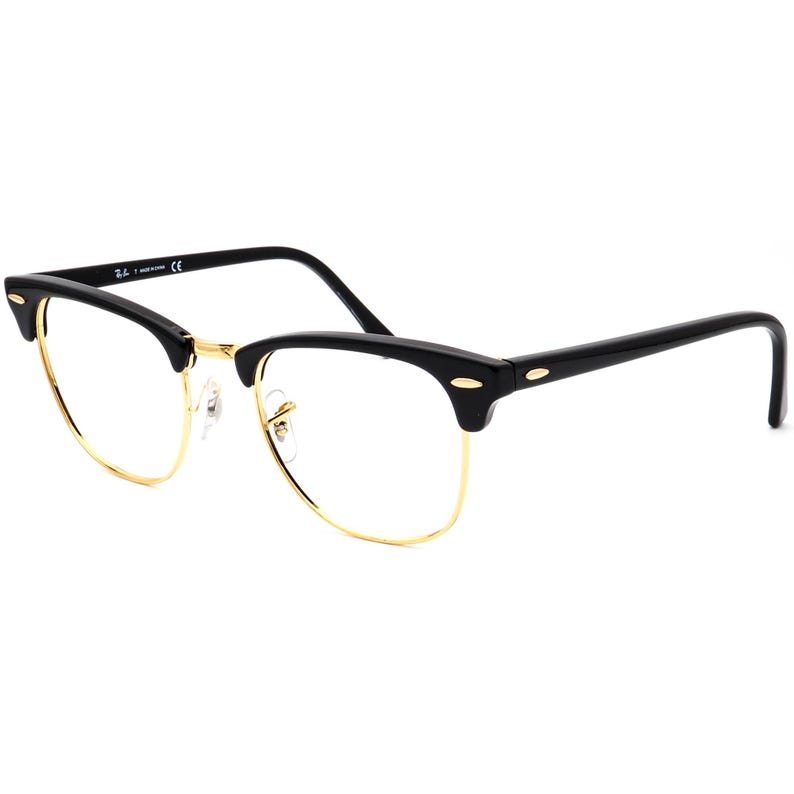 Ray-Ban Sunglasses Frame Only RB 3016 Clubmaster W0365 Polished Black & Gold Square Italy 51 mm image 3