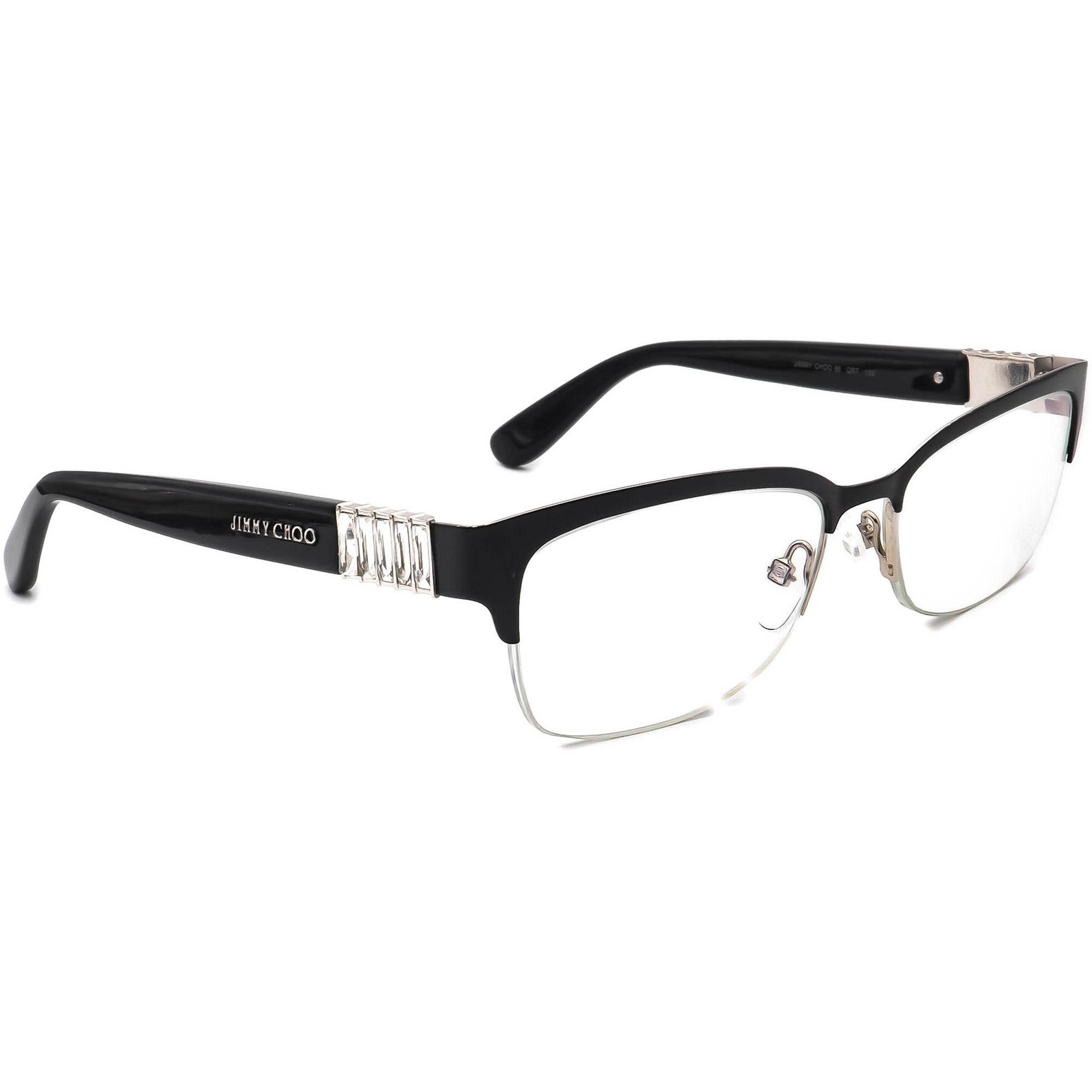 Jimmy Choo Eyeglasses 86 QR7 Black Rhinestones Half Rim Frame Etsy