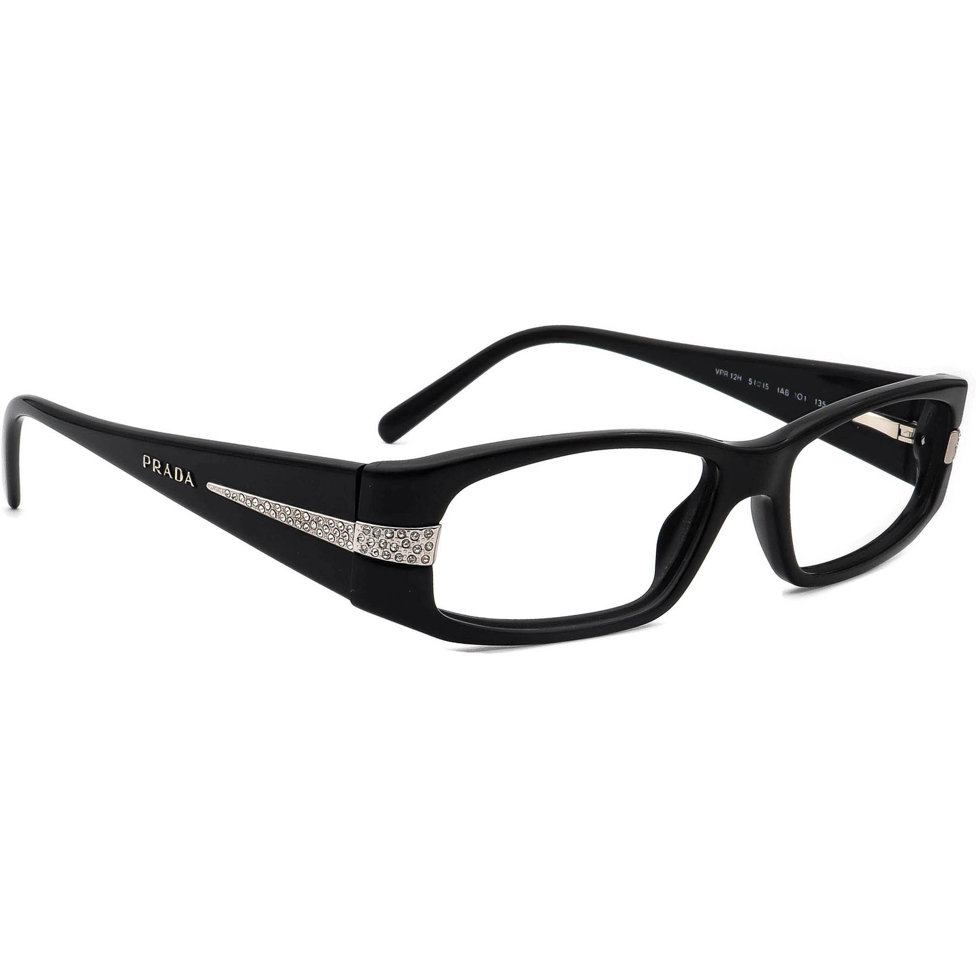 Prada Eyeglasses VPR 12H 1AB-1O1 Black Rhinestones Rectangular | Etsy