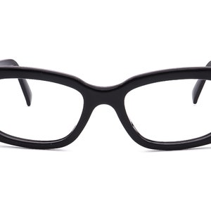May include: Black rectangular eyeglasses with a thick frame.