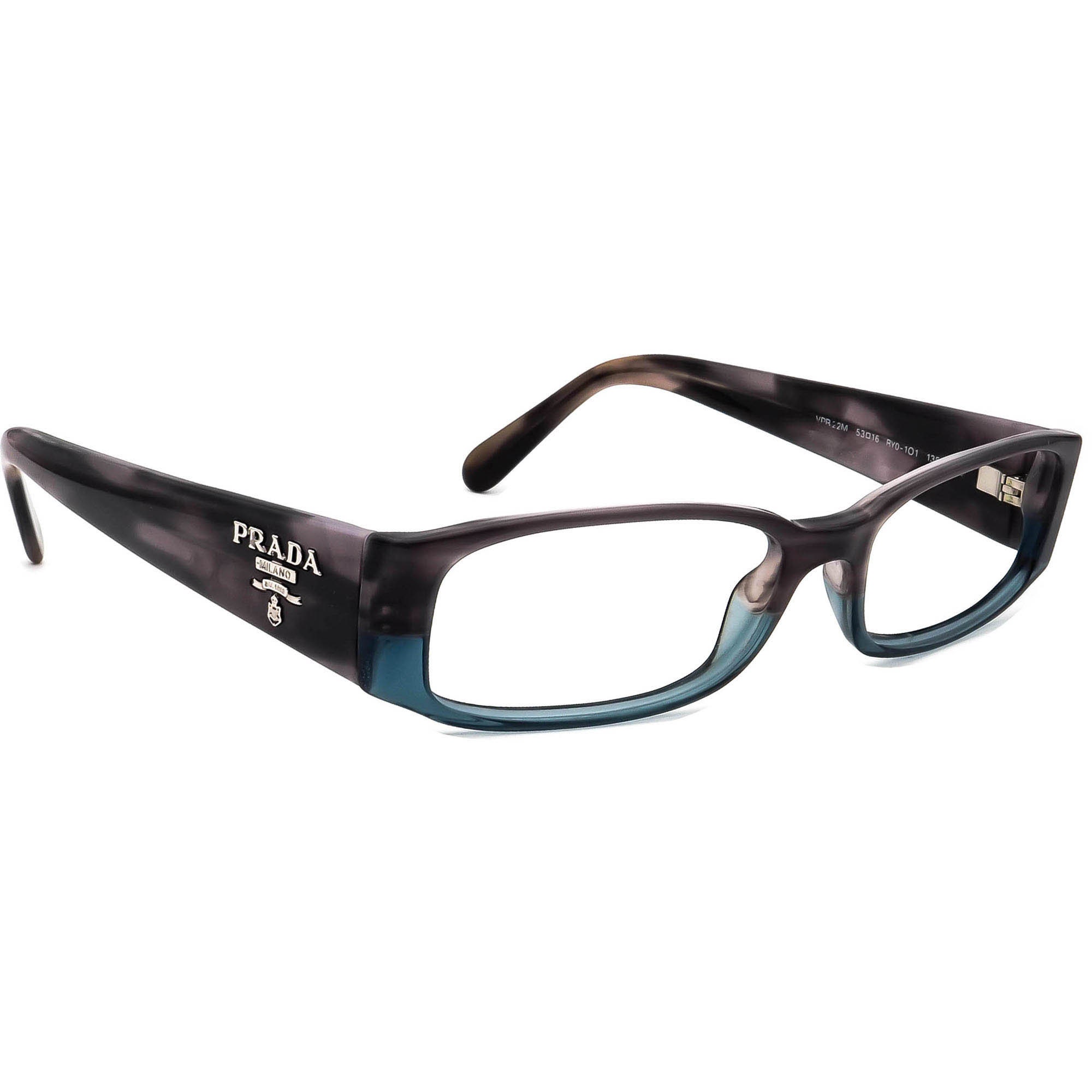 Prada Eyeglasses VPR 22M RY0 1O1 Gray blue Rectangular Frame Italy