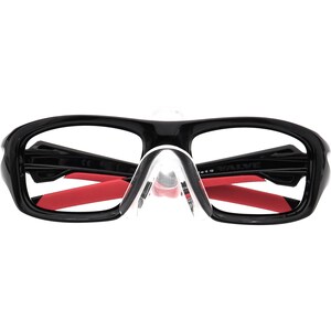 May include: Black safety glasses with a red nose bridge and clear nose guard. The glasses have a VALVE logo on the right temple.