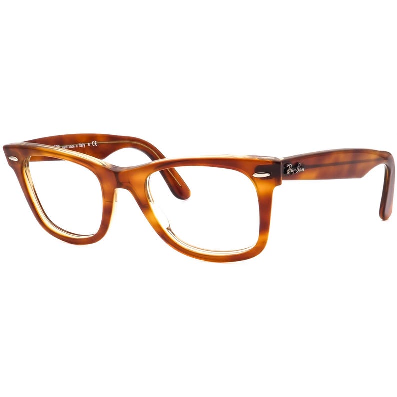 Ray-Ban Sunglasses Frame Only Original Wayfarer RB 2140 1293/4E Polished Light Havana Square Italy 50 mm Handmade image 3