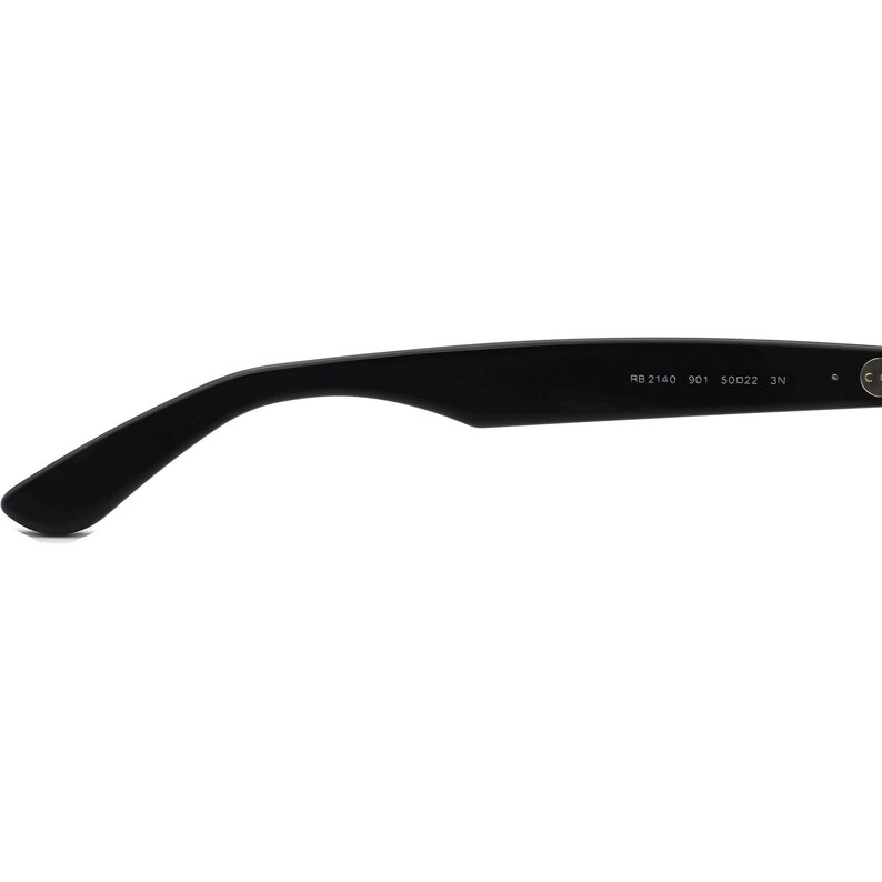 May include: Black plastic sunglasses with the text "RB 2140 901 50D22 3N" printed on the arm.