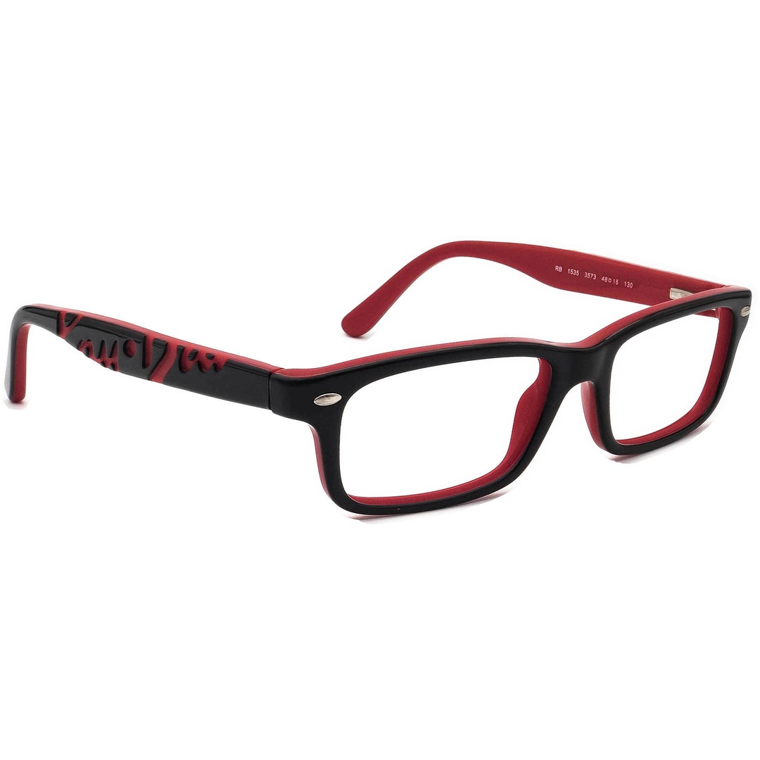 Ray Ban Small Eyeglasses Rb 1535 3573 Black Red Rectangular Frame 4816 130 Etsy