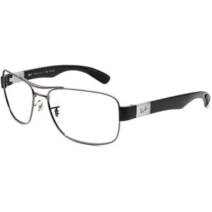 Puede incluir: Gafas rectangulares plateadas con patillas de pl&aacute;stico negro y la marca Ray-Ban en la patilla derecha.