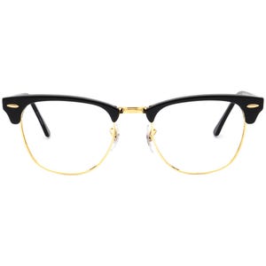 Ray-Ban Sunglasses Frame Only RB 3016 Clubmaster W0365 Polished Black & Gold Square Italy 51 mm image 2