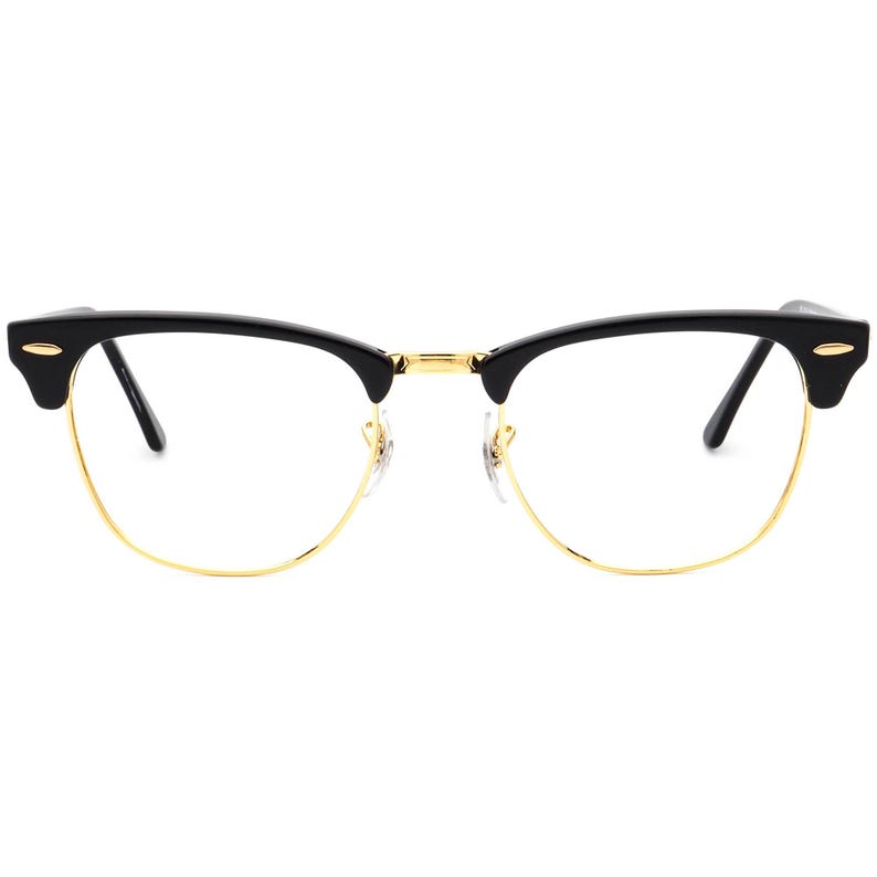 Ray-Ban Sunglasses Frame Only RB 3016 Clubmaster W0365 Polished Black & Gold Square Italy 51 mm image 2