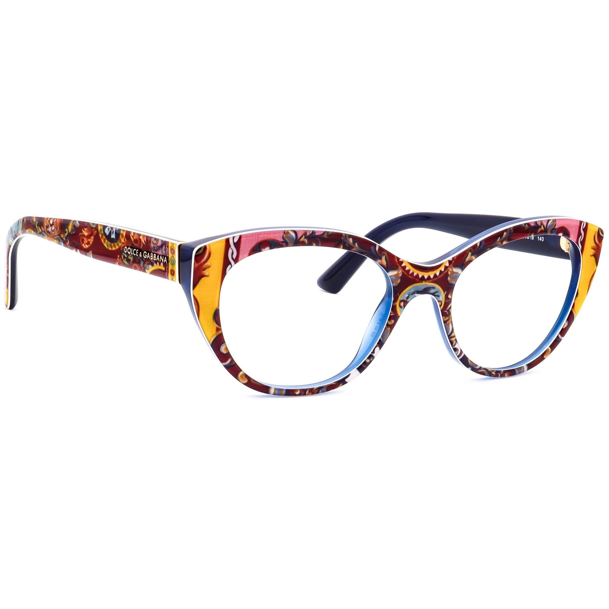 Dolce Gabbana Women s Eyeglasses DG 3246 3036 Bohemian sicilian Carretto on Blue Cat Eye Frame Italy 5118 140 Etsy Canada