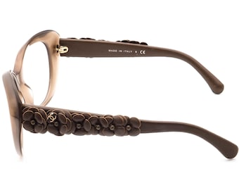 Chanel Sunglasses Frame Only 5318-Q C.1511 Brown & Leather Flowers Italy 55  mm