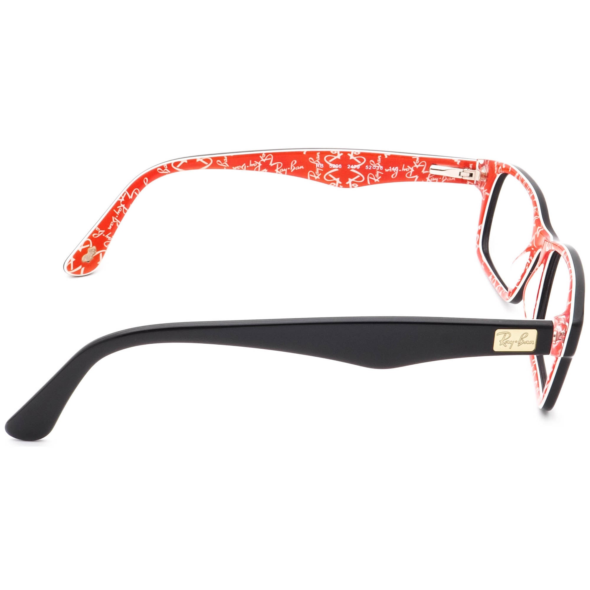 Ray ban Eyeglasses RB 5206 2479 Black on Red Rectangular Frame