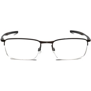 May include: A pair of brown metal eyeglasses with a half-rim design and clear lenses.