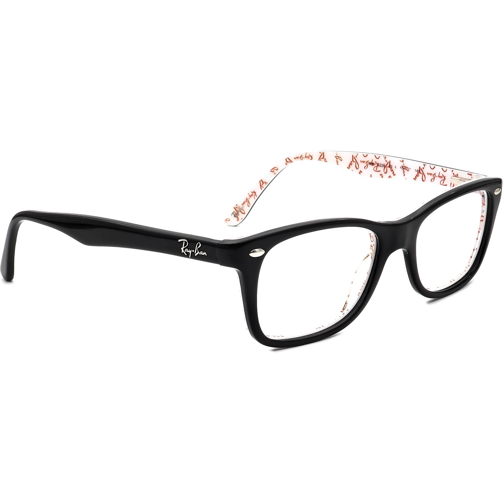 Ray-Ban RB5228 5014 Eyeglasses Black White and Red 50-17-140 Frames Only RayBan Black Red Interior Wayfarer Glasses Flex Temples RB  main image 2