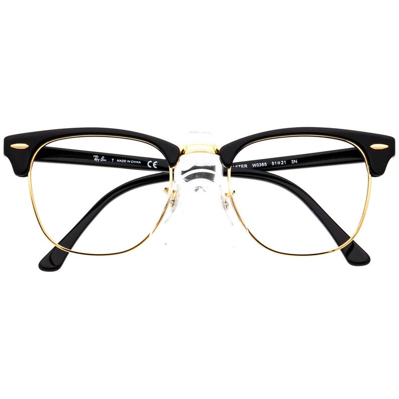 Ray-Ban Sunglasses Frame Only RB 3016 Clubmaster W0365 Polished Black & Gold Square Italy 51 mm image 6