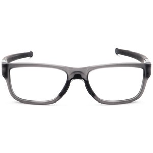 May include: Grey rectangular eyeglasses with a clear lens and a thin black frame.