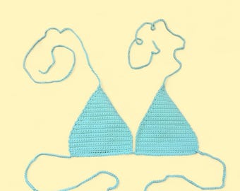 Light turquoise/ aqua crochet bikini top