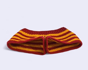 Handmade crochet red and gold low rise micro striped shorts