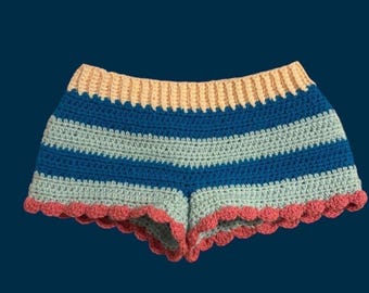 Handmade crochet multicolored low rise micro beach inspired shorts