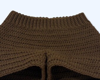 Handmade crochet brown mid rise micro shorts