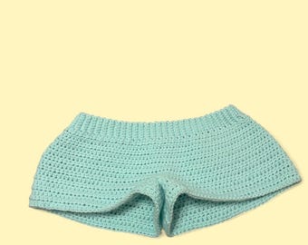 Handmade crochet light turquoise/aqua low rise micro shorts