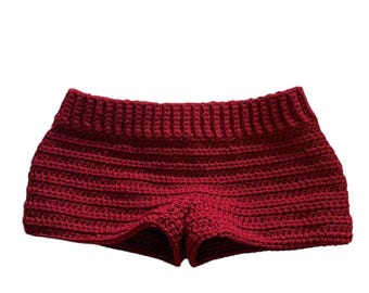 Handmade crochet red/burgandy low rise shorts